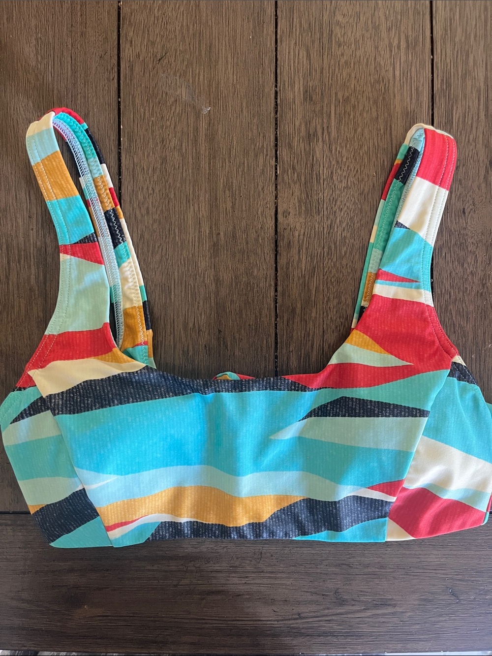 3/$25🎃Prana Teal and Multicolor Striped Bikini Top